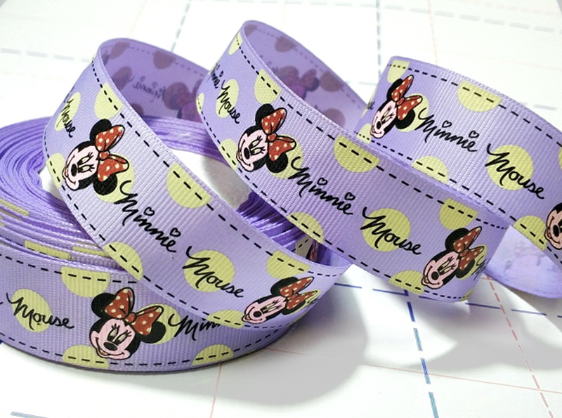 023 25мм Репсовая лента с рисунком 23м (+-1м) Минни Сиреневый