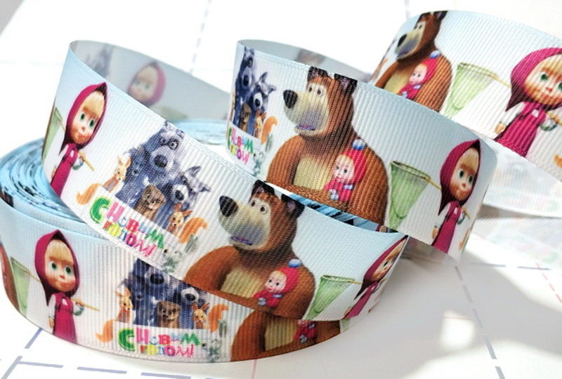 038 25мм Репсовая лента с рисунком 23м (+-1м) Маша и медведь