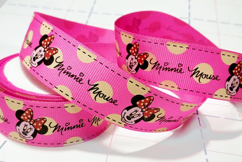 044 25мм Репсовая лента с рисунком 23м (+-1м) Минни Ярко-розовый