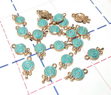 081 Подвеска 15*22мм Леденец золото/голубой