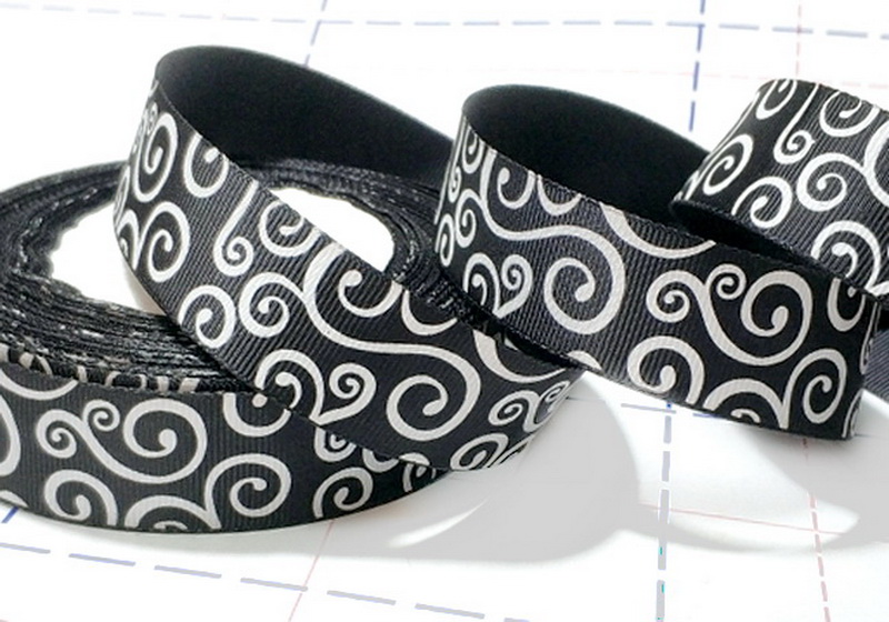 085 25мм Репсовая лента с рисунком 23м (+-1м) Витушки Черный/белый