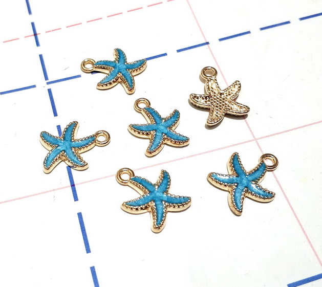 097 Подвеска 15мм Морская звезда золото/голубой
