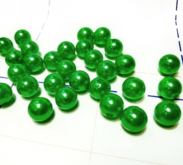 10 Бусы Жемчуг пластик 12мм 50шт/уп Ярко-зеленый