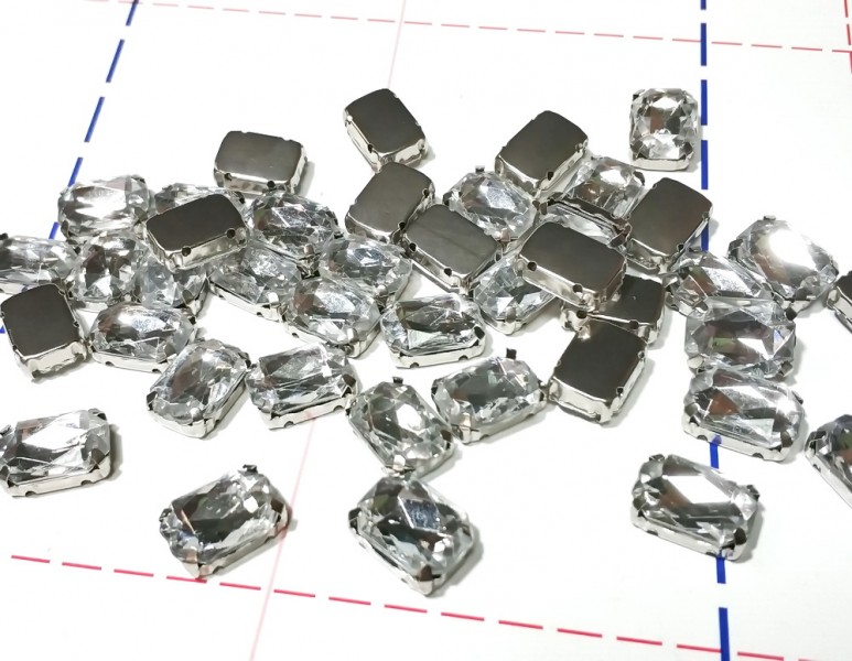 10*14 мм Стразы в металлической оправе Прямоугольник Серебро/прозрачный