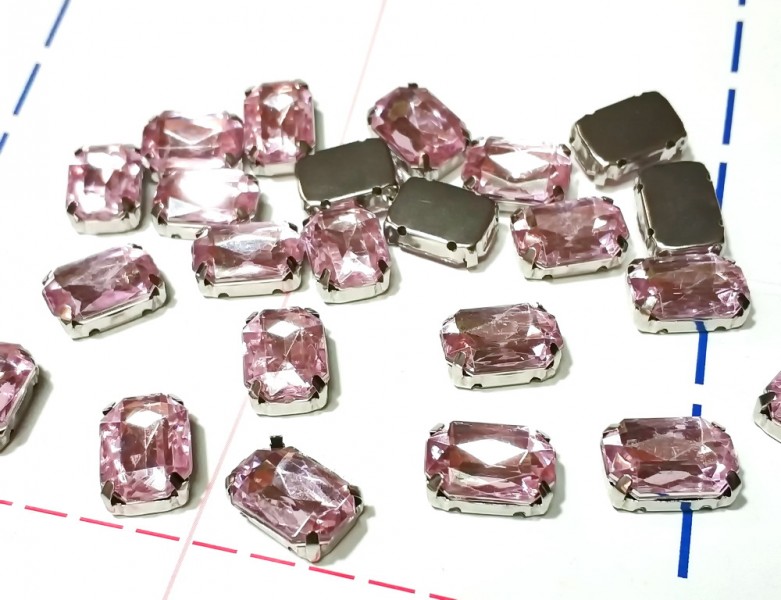 10*14 мм Стразы в металлической оправе Прямоугольник Серебро/розовый