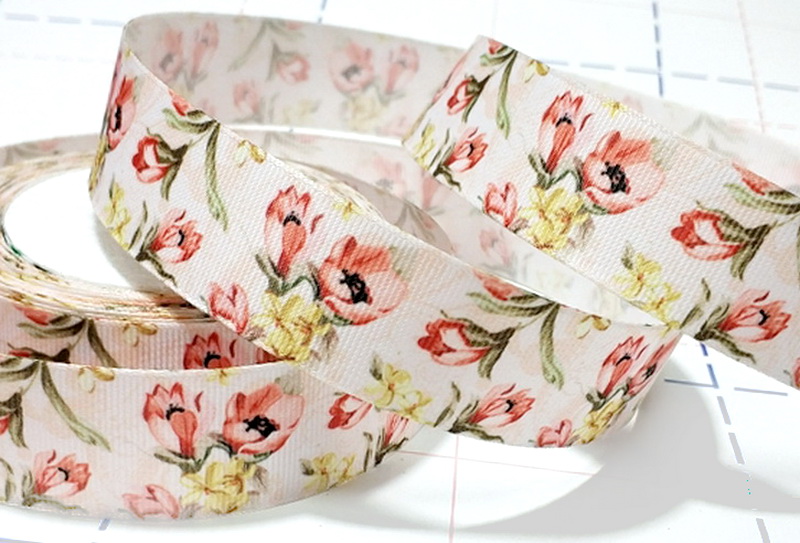 108 25мм Репсовая лента с рисунком 23м (+-1м) Цветы
