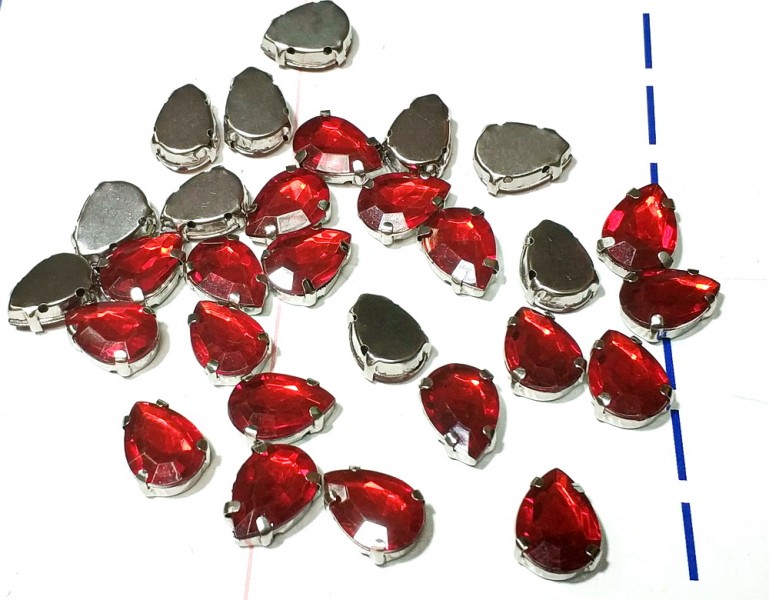 10*14 мм Стразы в металлической оправе Капля Серебро/красный