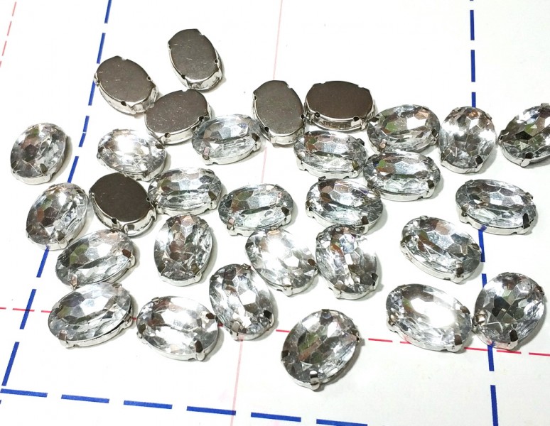 10*14 мм Стразы в металлической оправе Овал Серебро/прозрачный