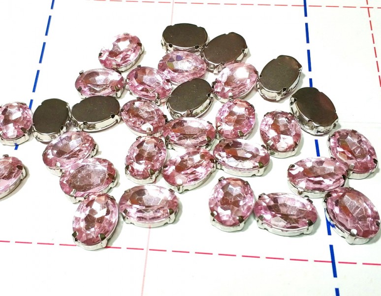 10*14 мм Стразы в металлической оправе Овал Серебро/розовый