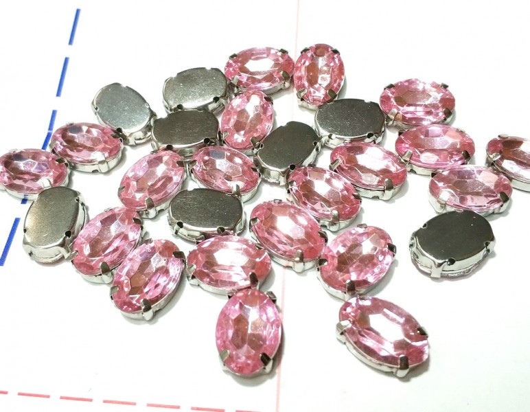 13*18 мм Стразы в металлической оправе Овал Серебро/розовый