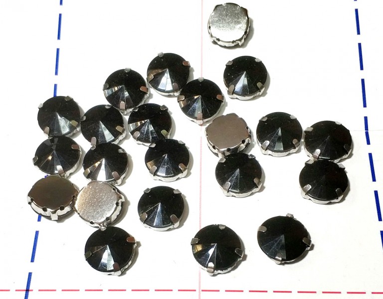 14 мм Стразы в металлической оправе Круг Серебро/черный