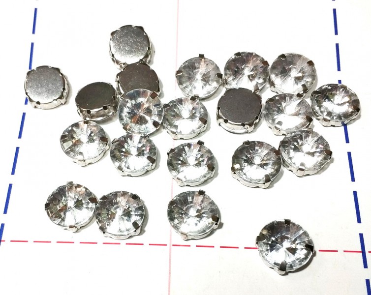 14 мм Стразы в металлической оправе Круг Серебро/прозрачный