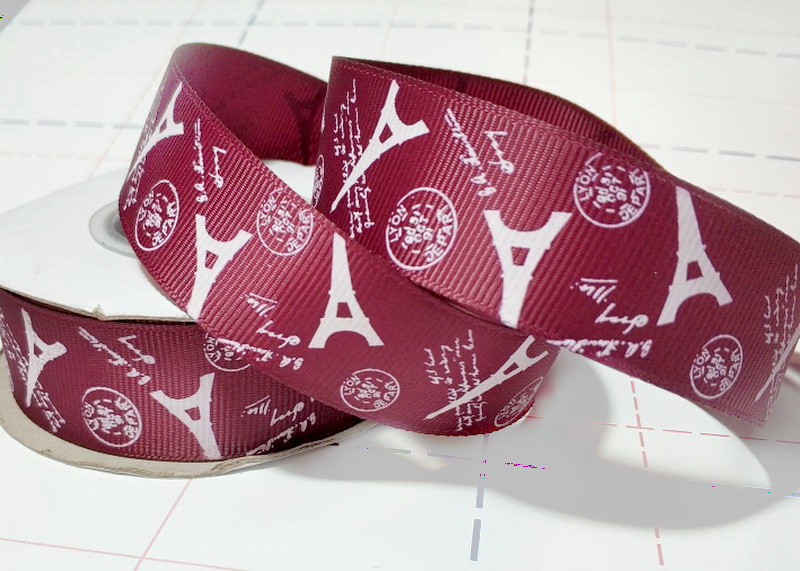 163 25мм Репсовая лента с рисунком 18,3м (+-1м) Париж Бордовый