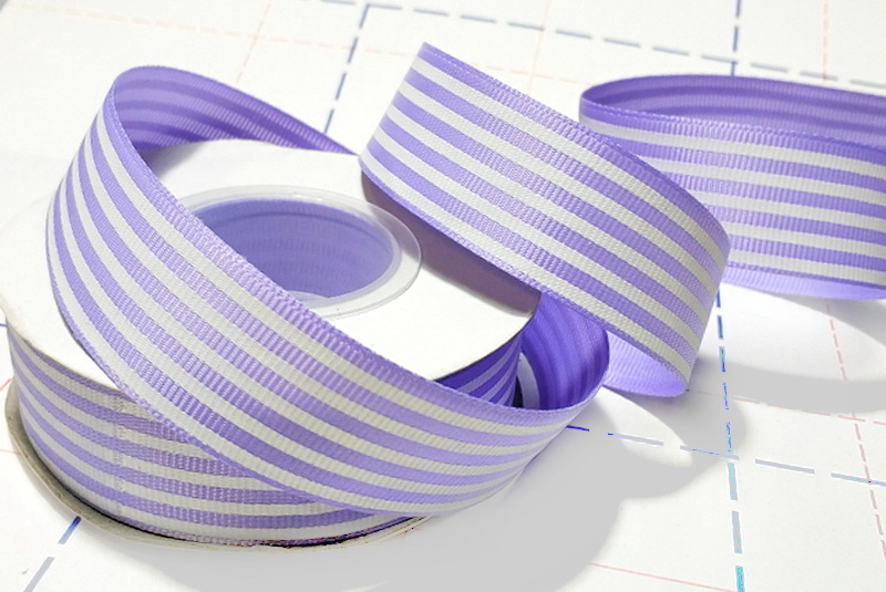 173 25мм Репсовая лента с рисунком 18,3м (+-1м) Полосы Сиреневый/белый