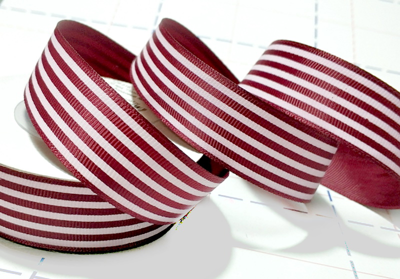 175 25мм Репсовая лента с рисунком 18,3м (+-1м) Полосы Бордовый/белый
