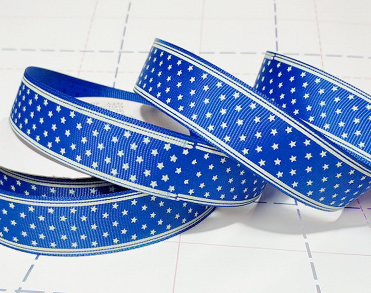 182 25мм Репсовая лента с рисунком 18,3м (+-1м) Звездочки Синий/молочный