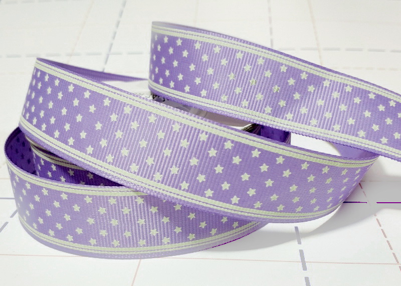 185 25мм Репсовая лента с рисунком 18,3м (+-1м) Звездочки Сиреневый/молочный