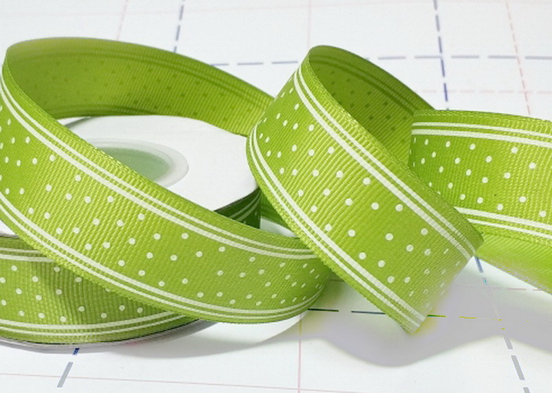 198 25мм Репсовая лента с рисунком 18,3м (+-1м) Точки Оливковый/иолочный