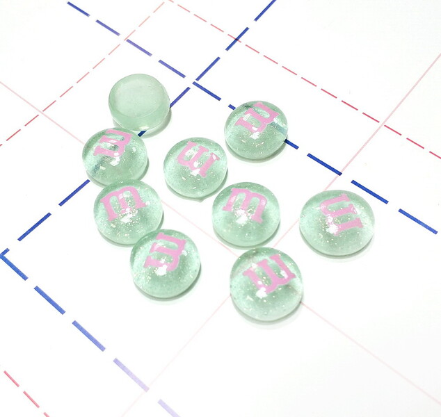 200 Кабошон М&М блестки 15 мм мятный