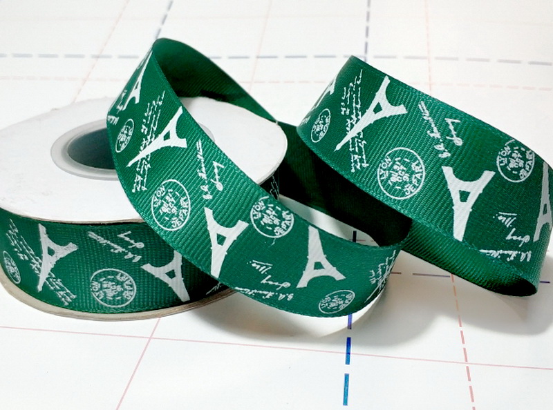 201 25мм Репсовая лента с рисунком 18,3м (+-1м) Париж Темно-зеленый