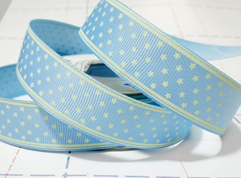 234 25мм Репсовая лента с рисунком 18,3м (+-1м) Звездочки Голубой/молочный