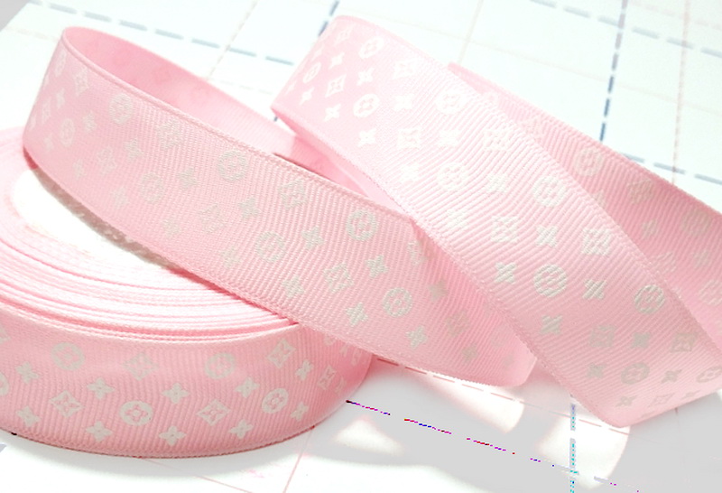 241 25мм Репсовая лента с рисунком 18,3м (+-1м) ЛуиВитон Розовый/белый