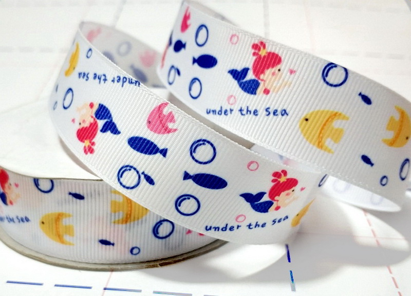 283 25мм Репсовая лента с рисунком 9,1м (+-0,3м) Русалочка