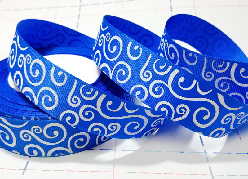 284 25мм Репсовая лента с рисунком 23м (+-1м) Витушки Синий/белый