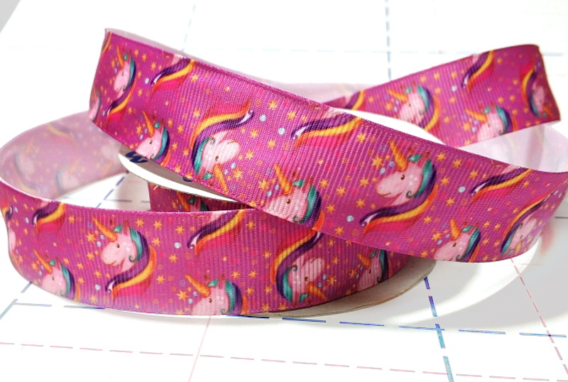 286 25мм Репсовая лента с рисунком 9,1м (+-0,3м) Единорог Малиновый