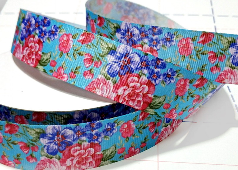 294 25мм Репсовая лента с рисунком 23м (+-1м) Цветы