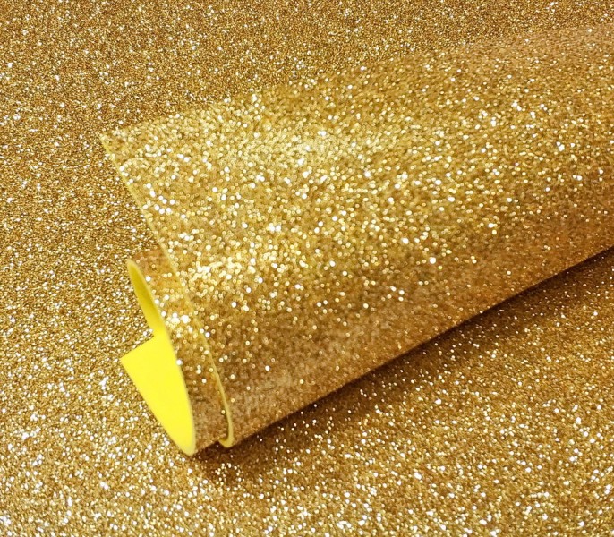 35гл Фоамиран глиттерный 20*30см (+-1см) 2мм Светлое золото