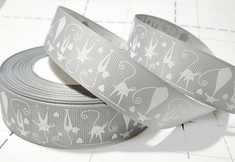 316 25мм Репсовая лента с рисунком 23м (+-1м) Коты Серый/белый