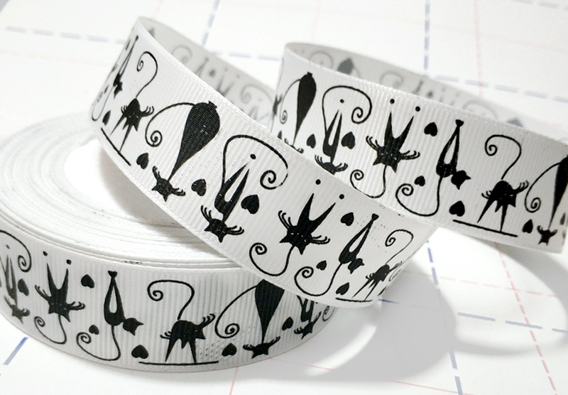 326 25мм Репсовая лента с рисунком 23м (+-1м) Коты Белый/черный