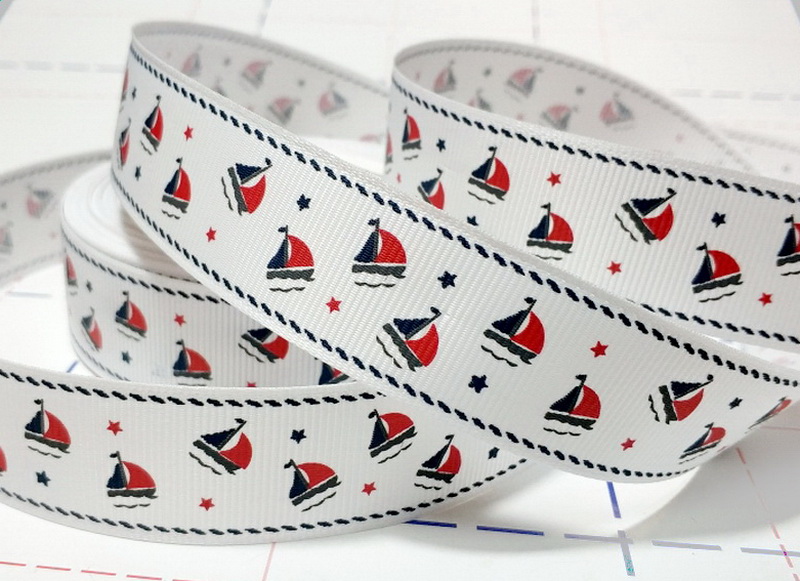 348 25мм Репсовая лента с рисунком 23м (+-1м) Кораблики