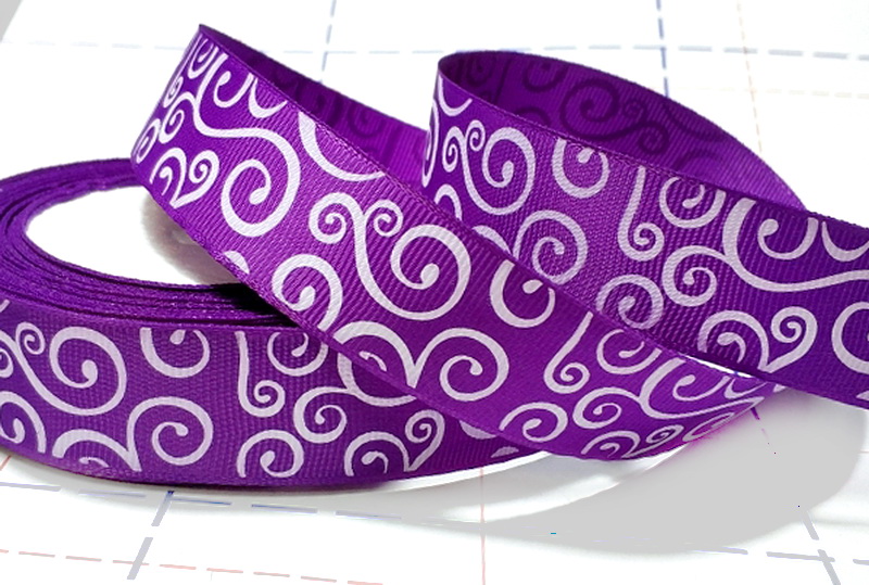 349 25мм Репсовая лента с рисунком 23м (+-1м) Витушки Фиолетовый/белый