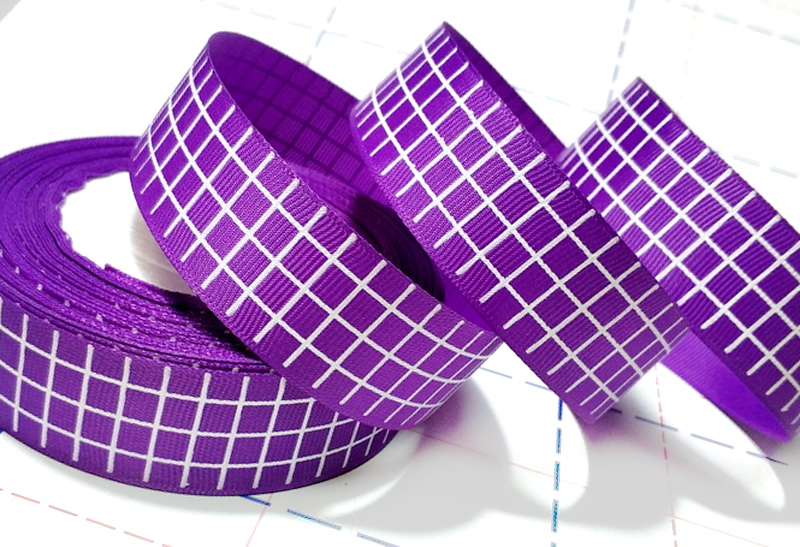 373 25мм Репсовая лента с рисунком 23м (+-1м) Клетка Фиолетовый/белый