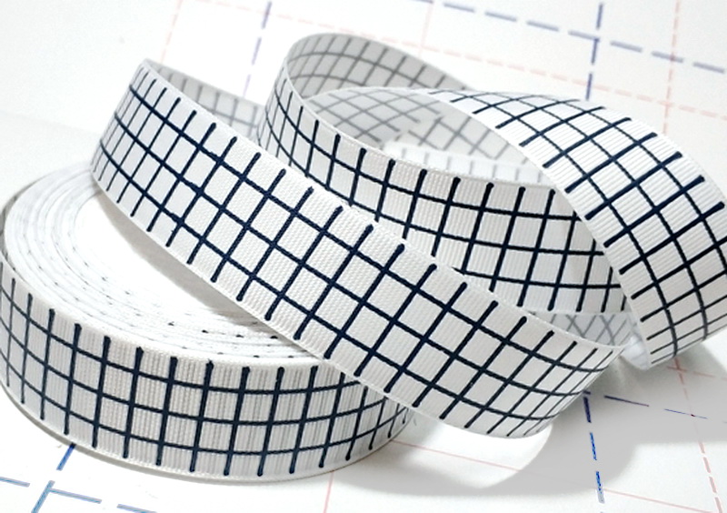 380 25мм Репсовая лента с рисунком 23м (+-1м) Клетка Белый/темно-синий