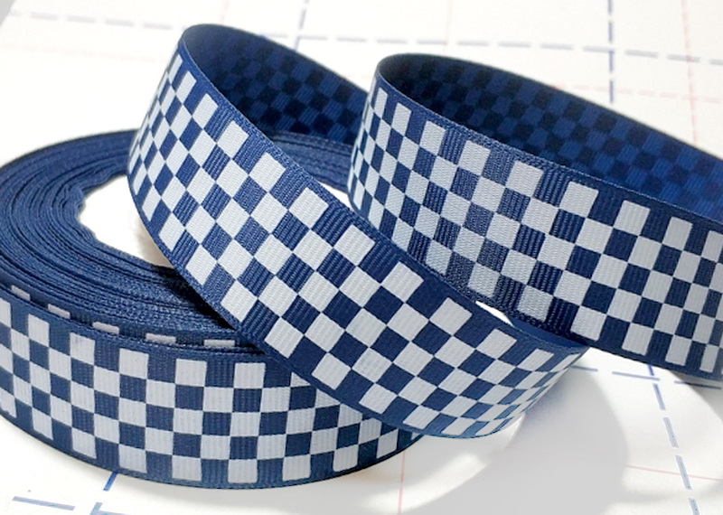 385 25мм Репсовая лента с рисунком 23м (+-1м) Шашечки Темно-синий/белый
