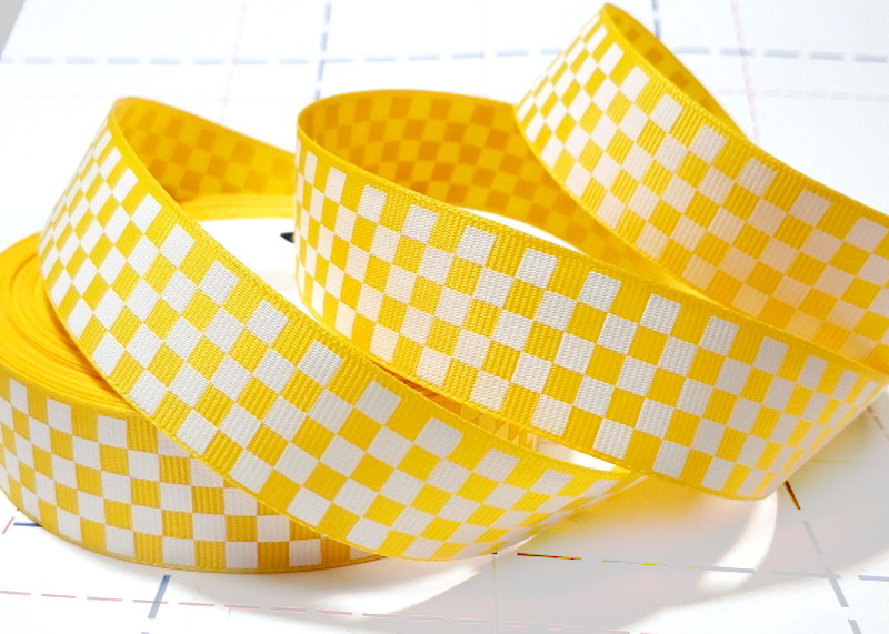 389 25мм Репсовая лента с рисунком 23м (+-1м) Шашечки Оранжевый/белый