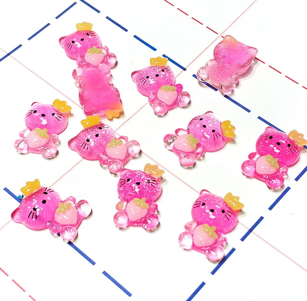 394 Кабошон Китти с блестками 18*13 мм ярко-розовый