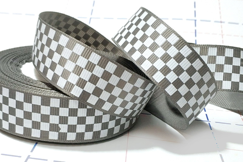 395 25мм Репсовая лента с рисунком 23м (+-1м) Шашечки Темно-серый/белый