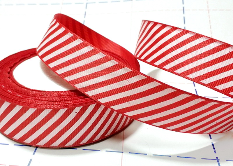 399 25мм Репсовая лента с рисунком 23м (+-1м) Диагональ Красный/белый