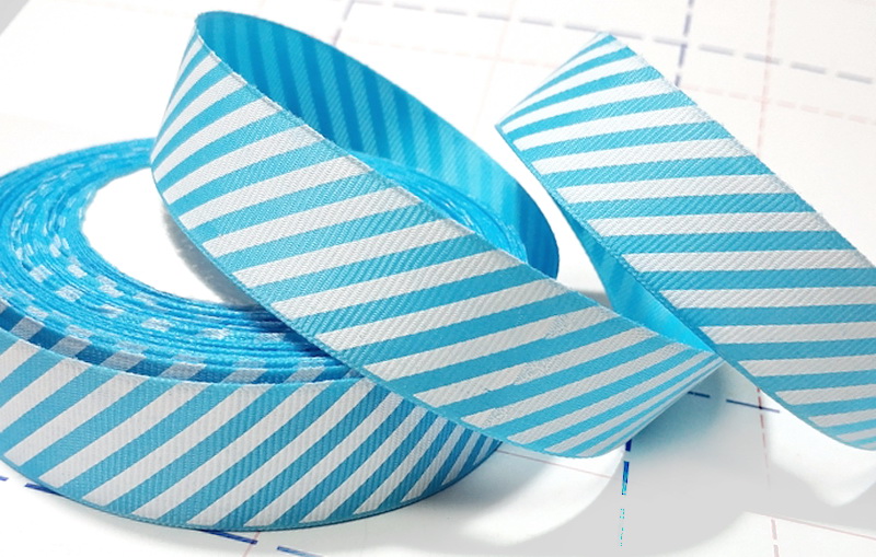 406 25мм Репсовая лента с рисунком 23м (+-1м) Диагональ Голубой/белый