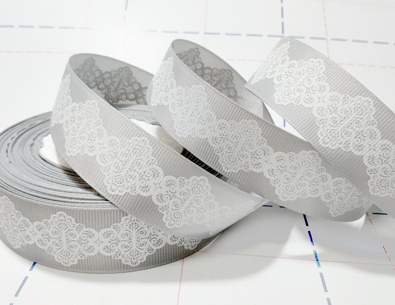 441 25мм Репсовая лента с рисунком 23м (+-1м) Кружево Серый/белый
