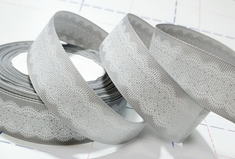 454 25мм Репсовая лента с рисунком 23м (+-1м) Кружево Серый/белый