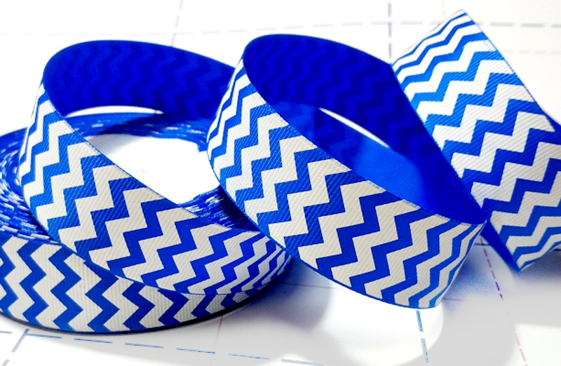 457 25мм Репсовая лента с рисунком 23м (+-1м) ЗигЗаг Синий/белый