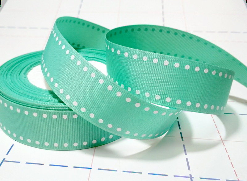 496 25мм Репсовая лента с рисунком 23м (+-1м) Точки Мятный/белый