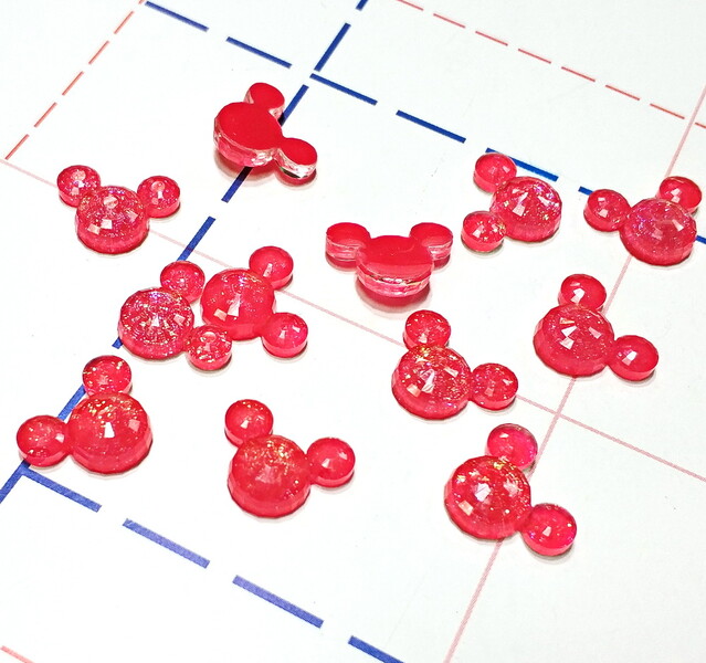 522 Кабошон Микки блестки 12*16 мм коралловый