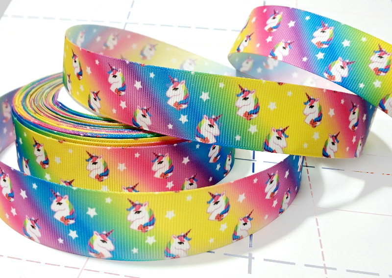529 25мм Репсовая лента с рисунком 23м (+-1м) Единорог-градиент