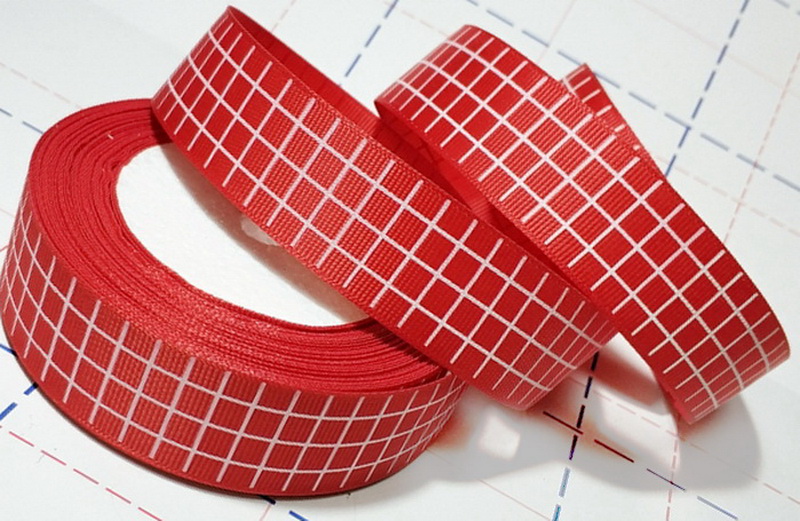 579 25мм Репсовая лента с рисунком 23м (+-1м) Клетка Красный/белый